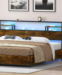 Metal and Wood Headboard with LED Light